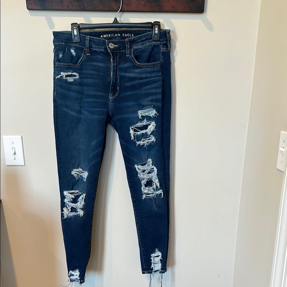 American Eagle Outfitters Blue Skinny Jeans Distressed with stretch